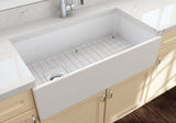 BOCCHI 1354-001-0120 Contempo Apron Front Fireclay 36 in. Single Bowl Kitchen Sink with Protective Bottom Grid and Strainer in White
