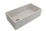 BOCCHI 1354-014-0120 Contempo Apron Front Fireclay 36 in. Single Bowl Kitchen Sink with Protective Bottom Grid and Strainer in Biscuit