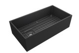 BOCCHI 1354-020-0120 Contempo Apron Front Fireclay 36 in. Single Bowl Kitchen Sink with Protective Bottom Grid and Strainer in Matte Dark Gray