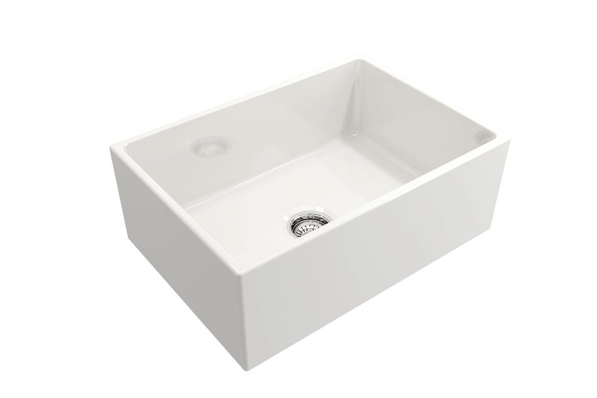 BOCCHI 1356-001-0120 Contempo Apron Front Fireclay 27 in. Single Bowl Kitchen Sink with Protective Bottom Grid and Strainer in White