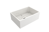 BOCCHI 1356-001-0120 Contempo Apron Front Fireclay 27 in. Single Bowl Kitchen Sink with Protective Bottom Grid and Strainer in White