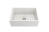 BOCCHI 1356-001-0120 Contempo Apron Front Fireclay 27 in. Single Bowl Kitchen Sink with Protective Bottom Grid and Strainer in White