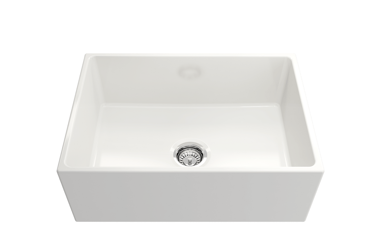 BOCCHI 1356-001-0120 Contempo Apron Front Fireclay 27 in. Single Bowl Kitchen Sink with Protective Bottom Grid and Strainer in White