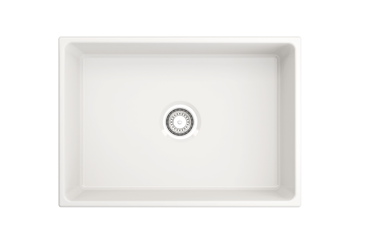 BOCCHI 1356-001-0120 Contempo Apron Front Fireclay 27 in. Single Bowl Kitchen Sink with Protective Bottom Grid and Strainer in White