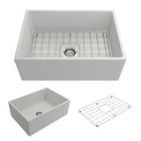BOCCHI 1356-002-0120 Contempo Apron Front Fireclay 27 in. Single Bowl Kitchen Sink with Protective Bottom Grid and Strainer in Matte White