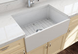 BOCCHI 1356-002-0120 Contempo Apron Front Fireclay 27 in. Single Bowl Kitchen Sink with Protective Bottom Grid and Strainer in Matte White