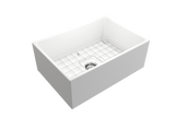 BOCCHI 1356-002-0120 Contempo Apron Front Fireclay 27 in. Single Bowl Kitchen Sink with Protective Bottom Grid and Strainer in Matte White