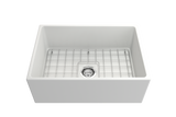 BOCCHI 1356-002-0120 Contempo Apron Front Fireclay 27 in. Single Bowl Kitchen Sink with Protective Bottom Grid and Strainer in Matte White