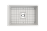 BOCCHI 1356-002-0120 Contempo Apron Front Fireclay 27 in. Single Bowl Kitchen Sink with Protective Bottom Grid and Strainer in Matte White