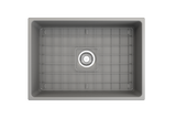 BOCCHI 1356-006-0120 Contempo Apron Front Fireclay 27 in. Single Bowl Kitchen Sink with Protective Bottom Grid and Strainer in Matte Gray