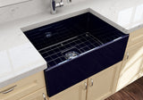 BOCCHI 1356-010-0120 Contempo Apron Front Fireclay 27 in. Single Bowl Kitchen Sink with Protective Bottom Grid and Strainer in Sapphire Blue