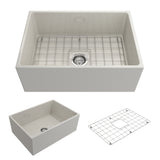 BOCCHI 1356-014-0120 Contempo Apron Front Fireclay 27 in. Single Bowl Kitchen Sink with Protective Bottom Grid and Strainer in Biscuit