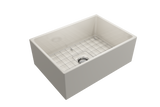 BOCCHI 1356-014-0120 Contempo Apron Front Fireclay 27 in. Single Bowl Kitchen Sink with Protective Bottom Grid and Strainer in Biscuit