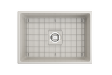 BOCCHI 1356-014-0120 Contempo Apron Front Fireclay 27 in. Single Bowl Kitchen Sink with Protective Bottom Grid and Strainer in Biscuit