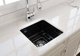 BOCCHI 1359-005-0120 Sotto Dual-mount Fireclay 18 in. Single Bowl Bar Sink with Protective Bottom Grid and Strainer in Black