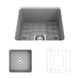 BOCCHI 1359-006-0120 Sotto Dual-mount Fireclay 18 in. Single Bowl Bar Sink with Protective Bottom Grid and Strainer in Matte Gray