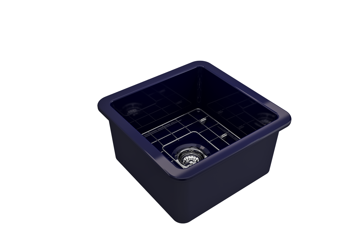 BOCCHI 1359-010-0120 Sotto Dual-mount Fireclay 18 in. Single Bowl Bar Sink with Protective Bottom Grid and Strainer in Sapphire Blue