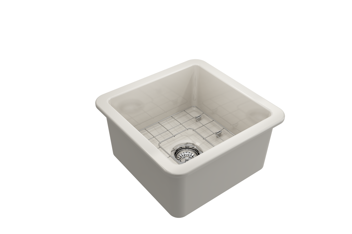 BOCCHI 1359-014-0120 Sotto Dual-mount Fireclay 18 in. Single Bowl Bar Sink with Protective Bottom Grid and Strainer in Biscuit