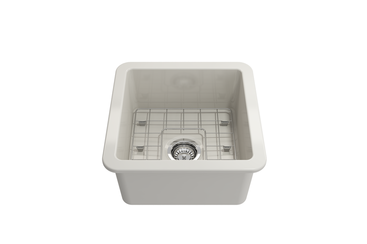 BOCCHI 1359-014-0120 Sotto Dual-mount Fireclay 18 in. Single Bowl Bar Sink with Protective Bottom Grid and Strainer in Biscuit