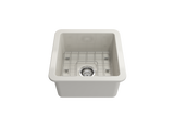 BOCCHI 1359-014-0120 Sotto Dual-mount Fireclay 18 in. Single Bowl Bar Sink with Protective Bottom Grid and Strainer in Biscuit