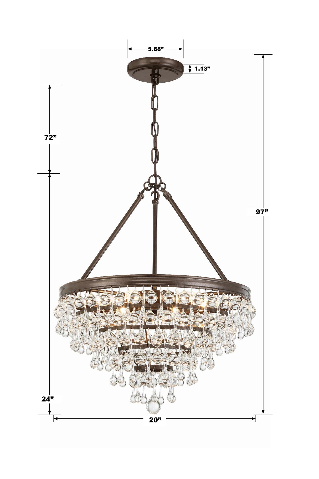 Calypso 6 Light Crystal Teardrop Polished Chrome Chandelier 136-CH