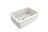 BOCCHI 1360-001-2024SS Kit: 1360 Sotto Dual-mount Fireclay 27 in. Single Bowl Kitchen Sink with Protective Bottom Grid and Strainer & Workstation Accessories w/ Pagano 2.0 Faucet