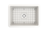 BOCCHI 1360-001-0120 Sotto Dual-mount Fireclay 27 in. Single Bowl Kitchen Sink with Protective Bottom Grid and Strainer in White
