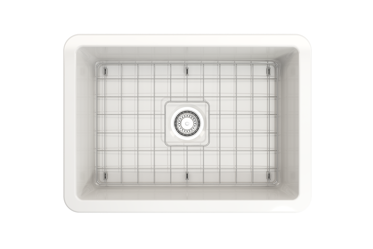 BOCCHI 1360-001-2024SS Kit: 1360 Sotto Dual-mount Fireclay 27 in. Single Bowl Kitchen Sink with Protective Bottom Grid and Strainer & Workstation Accessories w/ Pagano 2.0 Faucet