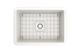 BOCCHI 1360-001-2024SS Kit: 1360 Sotto Dual-mount Fireclay 27 in. Single Bowl Kitchen Sink with Protective Bottom Grid and Strainer & Workstation Accessories w/ Pagano 2.0 Faucet