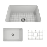 BOCCHI 1360-002-0120 Sotto Dual-mount Fireclay 27 in. Single Bowl Kitchen Sink with Protective Bottom Grid and Strainer in Matte White