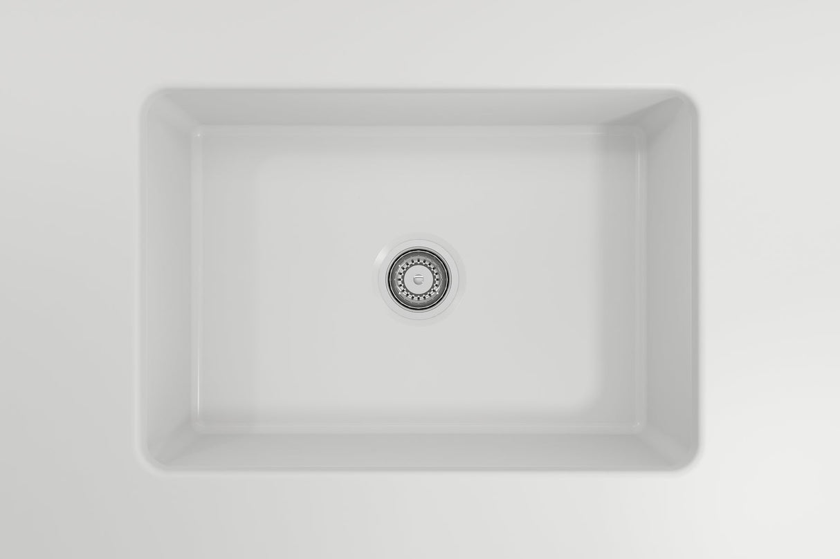 BOCCHI 1360-002-0120 Sotto Dual-mount Fireclay 27 in. Single Bowl Kitchen Sink with Protective Bottom Grid and Strainer in Matte White