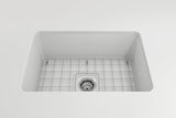 BOCCHI 1360-002-0120 Sotto Dual-mount Fireclay 27 in. Single Bowl Kitchen Sink with Protective Bottom Grid and Strainer in Matte White