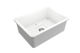 BOCCHI 1360-002-0120 Sotto Dual-mount Fireclay 27 in. Single Bowl Kitchen Sink with Protective Bottom Grid and Strainer in Matte White