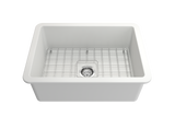 BOCCHI 1360-002-0120 Sotto Dual-mount Fireclay 27 in. Single Bowl Kitchen Sink with Protective Bottom Grid and Strainer in Matte White