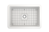 BOCCHI 1360-002-0120 Sotto Dual-mount Fireclay 27 in. Single Bowl Kitchen Sink with Protective Bottom Grid and Strainer in Matte White