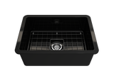 BOCCHI 1360-005-0120 Sotto Dual-mount Fireclay 27 in. Single Bowl Kitchen Sink with Protective Bottom Grid and Strainer in Black