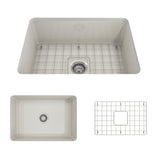 BOCCHI 1360-014-0120 Sotto Dual-mount Fireclay 27 in. Single Bowl Kitchen Sink with Protective Bottom Grid and Strainer in Biscuit