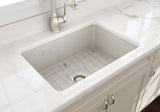 BOCCHI 1360-014-0120 Sotto Dual-mount Fireclay 27 in. Single Bowl Kitchen Sink with Protective Bottom Grid and Strainer in Biscuit