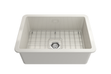 BOCCHI 1360-014-0120 Sotto Dual-mount Fireclay 27 in. Single Bowl Kitchen Sink with Protective Bottom Grid and Strainer in Biscuit