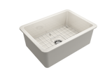 BOCCHI 1360-014-0120 Sotto Dual-mount Fireclay 27 in. Single Bowl Kitchen Sink with Protective Bottom Grid and Strainer in Biscuit