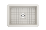 BOCCHI 1360-014-0120 Sotto Dual-mount Fireclay 27 in. Single Bowl Kitchen Sink with Protective Bottom Grid and Strainer in Biscuit