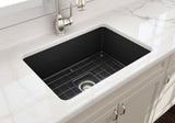 BOCCHI 1360-020-0120 Sotto Dual-mount Fireclay 27 in. Single Bowl Kitchen Sink with Protective Bottom Grid and Strainer in Matte Dark Gray