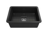 BOCCHI 1360-020-0120 Sotto Dual-mount Fireclay 27 in. Single Bowl Kitchen Sink with Protective Bottom Grid and Strainer in Matte Dark Gray