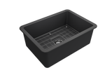 BOCCHI 1360-020-0120 Sotto Dual-mount Fireclay 27 in. Single Bowl Kitchen Sink with Protective Bottom Grid and Strainer in Matte Dark Gray