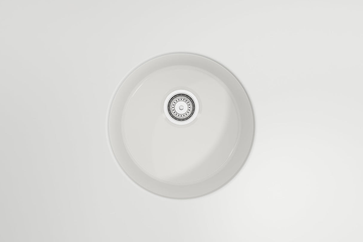 BOCCHI 1361-001-0120 Sotto Round Dual-mount Fireclay 18.5 in. Single Bowl Bar Sink with Protective Bottom Grid and Strainer in White