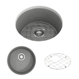 BOCCHI 1361-006-0120 Sotto Round Dual-mount Fireclay 18.5 in. Single Bowl Bar Sink with Protective Bottom Grid and Strainer in Matte Gray