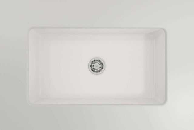 BOCCHI 1362-001-0120 Sotto Dual-mount Fireclay 32 in. Single Bowl Kitchen Sink with Protective Bottom Grid and Strainer in White