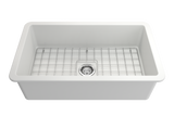 BOCCHI 1362-002-0120 Sotto Dual-mount Fireclay 32 in. Single Bowl Kitchen Sink with Protective Bottom Grid and Strainer in Matte White