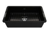 BOCCHI 1362-005-0120 Sotto Dual-mount Fireclay 32 in. Single Bowl Kitchen Sink with Protective Bottom Grid and Strainer in Black