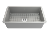 BOCCHI 1362-006-0120 Sotto Dual-mount Fireclay 32 in. Single Bowl Kitchen Sink with Protective Bottom Grid and Strainer in Matte Gray